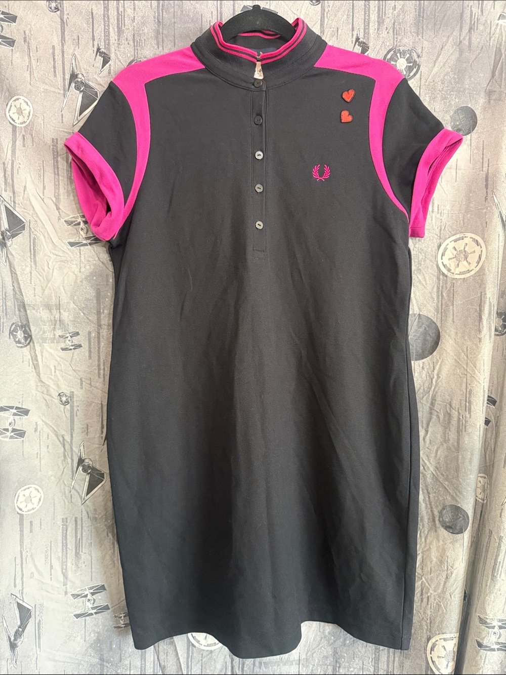 FRED PERRY AMY WINEHOUSE BLACK HOT PINK PANELLED PIQUE SHIRT DRESS UK 16 US 12